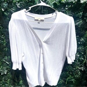 LOFT White Lightweight V-Neck short sleeve Button Cardigan